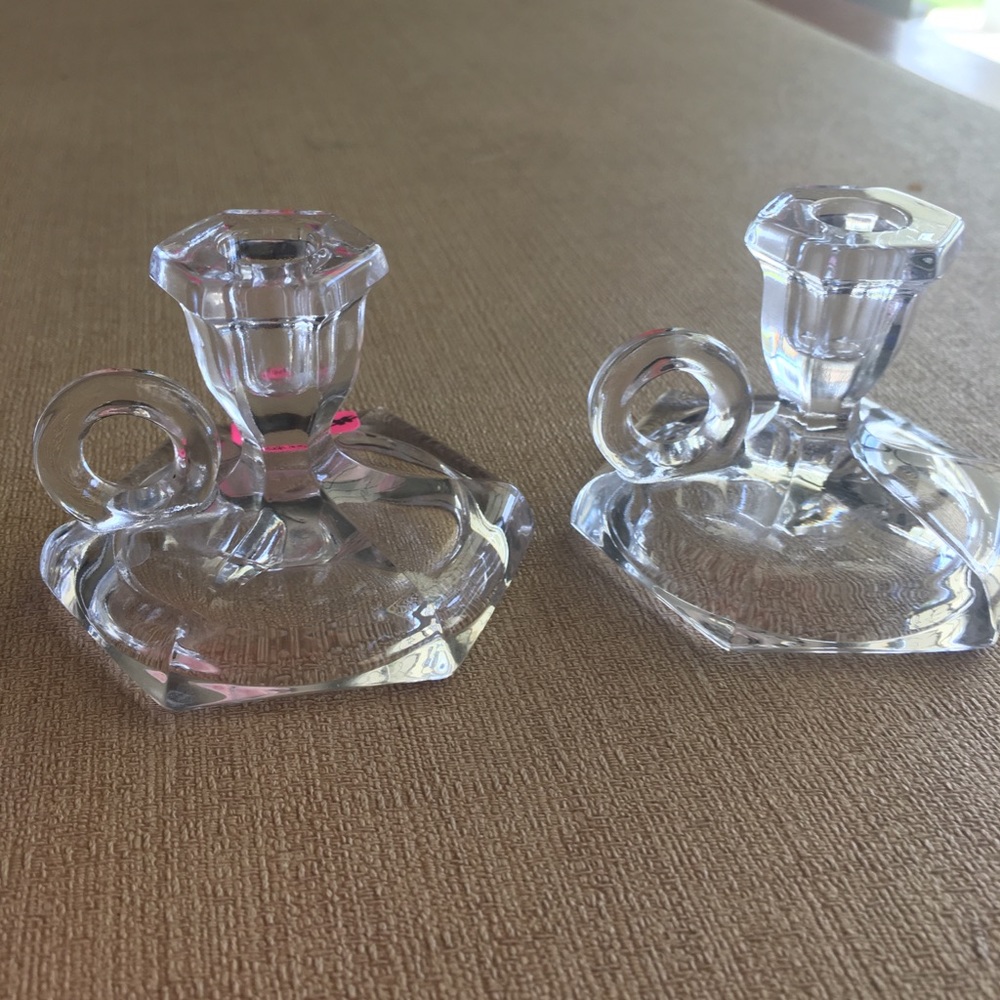 Antique Heisey Jack-Be-Nimble Pair Clear Glass Toy Candlesticks #31 Patrician
